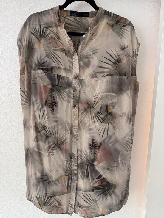 All Saints Dresses & Skirts - AllSaints Palm Print Silk Button-Up Blouse Dress - Soft Neutrals
